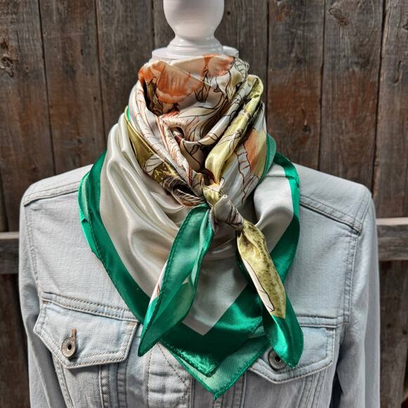 Rodeo Drive Accessories - Floral Green Tan Western Wild Rag Scarf